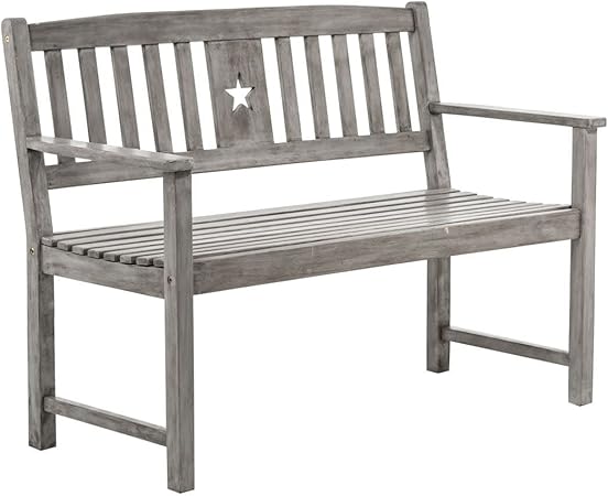 Amazon De Pureday Gartenbank Mit Sternausstanzung Grau Gewaschen Eukalyptusholz Ca B 120 X T 58 X H 87 Cm