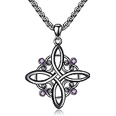 HUKKUN Witches Knot Necklace Sterling Silver Witch Necklace for Women Witch Nudo De Bruja Jewelry Gifts for Women Silver/Black Plated