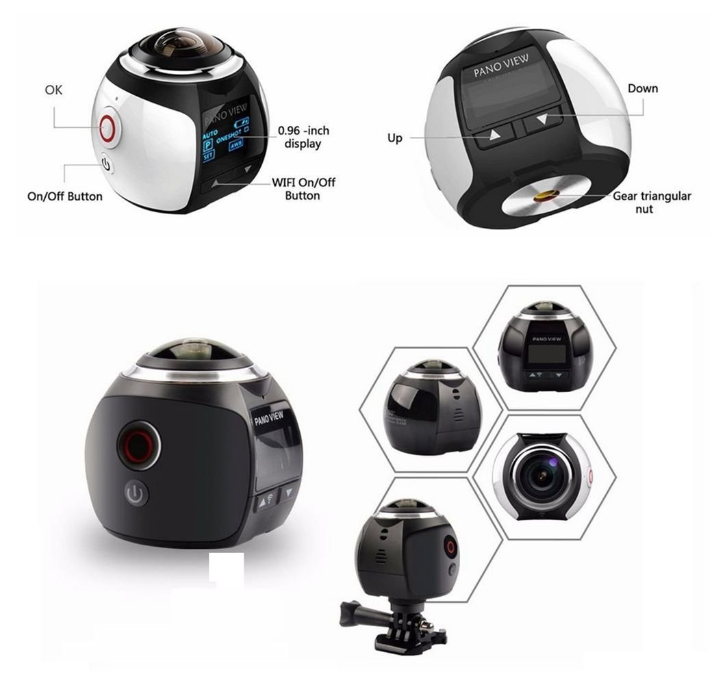 SEREE 3K 30FPS 360 Degree VR Panoramic Driving Sports Action Camera Sony Sensor Ultra HD Waterproof Underwater 3D Wifi UHD (Black, S1-BK)