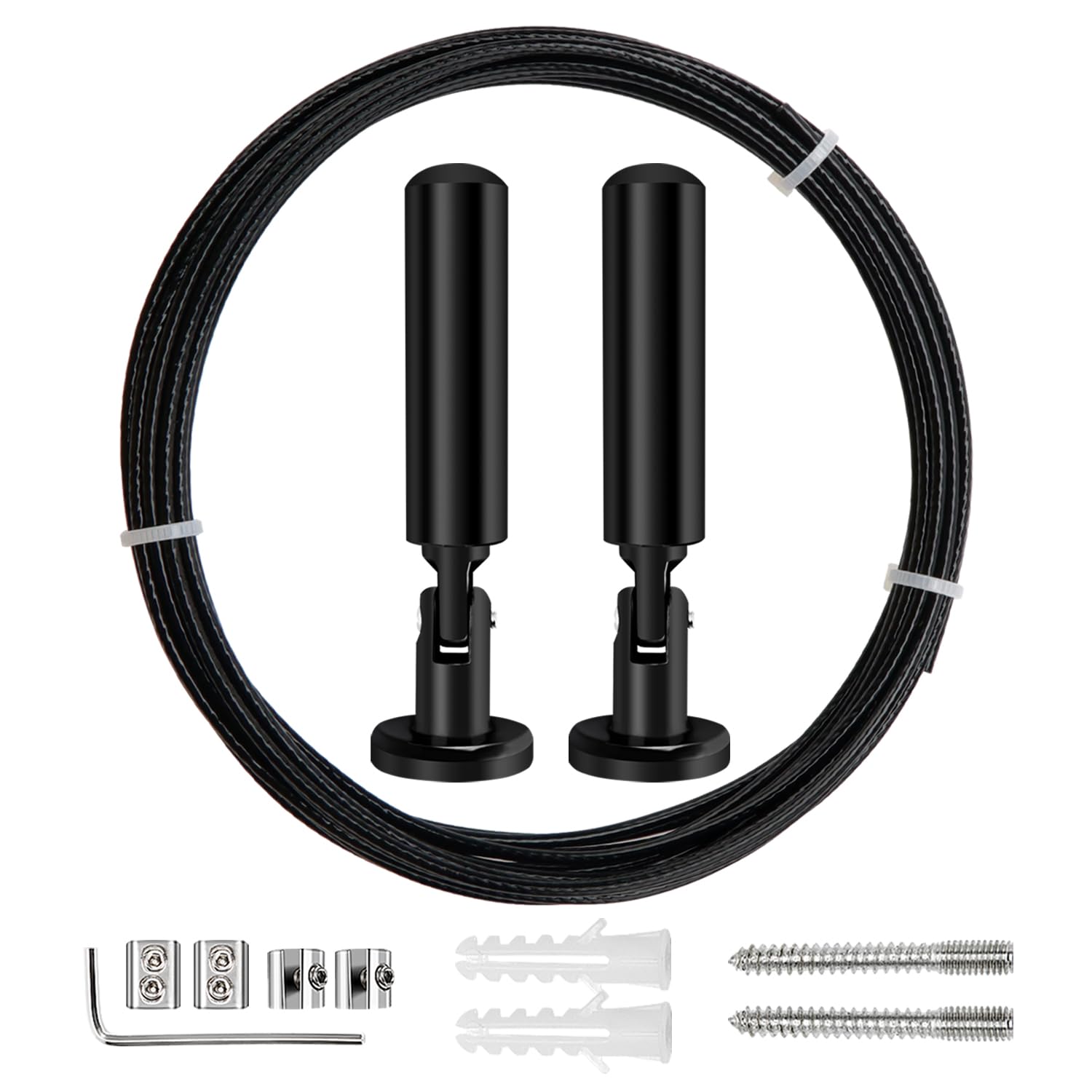 YIXISI 5m Wall Mount Curtain Wire Rod Set, Hanging Wire Curtain Drape Wire Rod, for Light/Lamp Photos Art Projects Clothesline (Black)