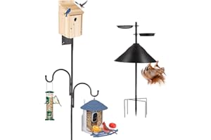 Camii Bird Feeder Pole 92 Inch, Heavy Duty Feeding Station Kit with Squirrel Proof Baffle, 2 Shepherd Hooks Metal Tray 5 Prongs Base, Adjustable Birdhouse Pole for Outdoor Wild Birds Watching