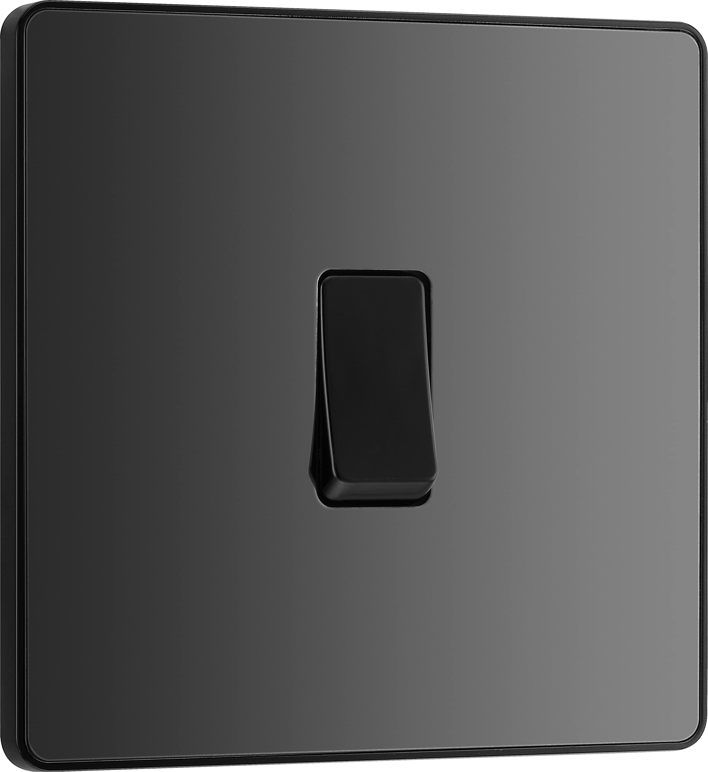 BG Electrical Single Intermediate Wall Light Switch, Screwless Front Plate, Round Edges, Evolve, Black Chrome, 20A, 16AX, PCDBC13B