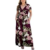 HAOMEILI Women's L-5XL Short Sleeve V-Neck Plus Size Maxi Dresses with Pockets