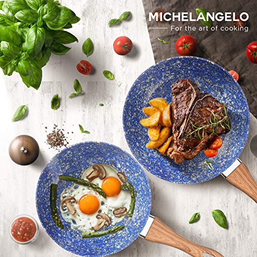 MICHELANGELO Granite Frying Pans, Nonstick Frying Pan Set, Blue Granite Rock Frying Pans Nonstick, Stone Nonstick Skillets, Induction Compatible, 9.5" & 11" – Blue