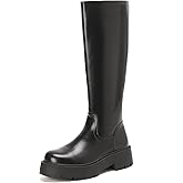 Putu Knee High Boots for Women Platform Riding Boots Round Toe with Chunky Lug Sole Comfortable Fashion Tall Boots Black 8.5