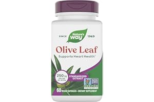Nature's Way Olive Leaf Standardized Extract Supplement, Supports Heart Health*, 250 mg Per Serving, Gluten Free, Vegan, 60 Capsules (Packaging May Vary)