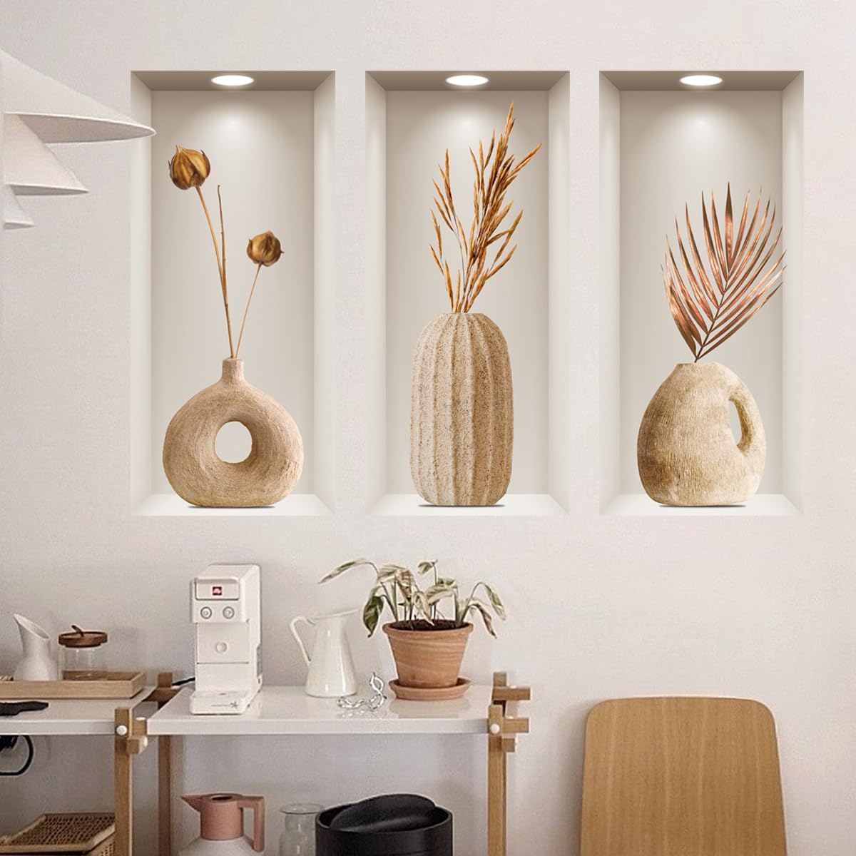 HGDESIGN® Wall Sticker 3D Vase Green Plants Magnolia Wall Sticker Living Room Bedroom Wall Picture Wall Decoration (E)