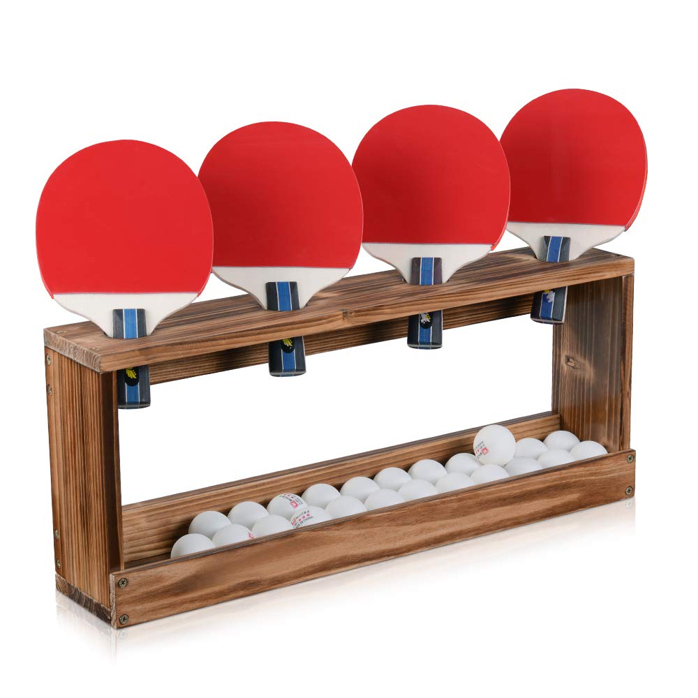Ping Pong Paddle Storage Rack Table Tennis Racket Display Wall Mounted Holder for 4 Paddles and Balls Storage in Bar Room, Game Room, Office Break Room, Garage, Bedroom, Home