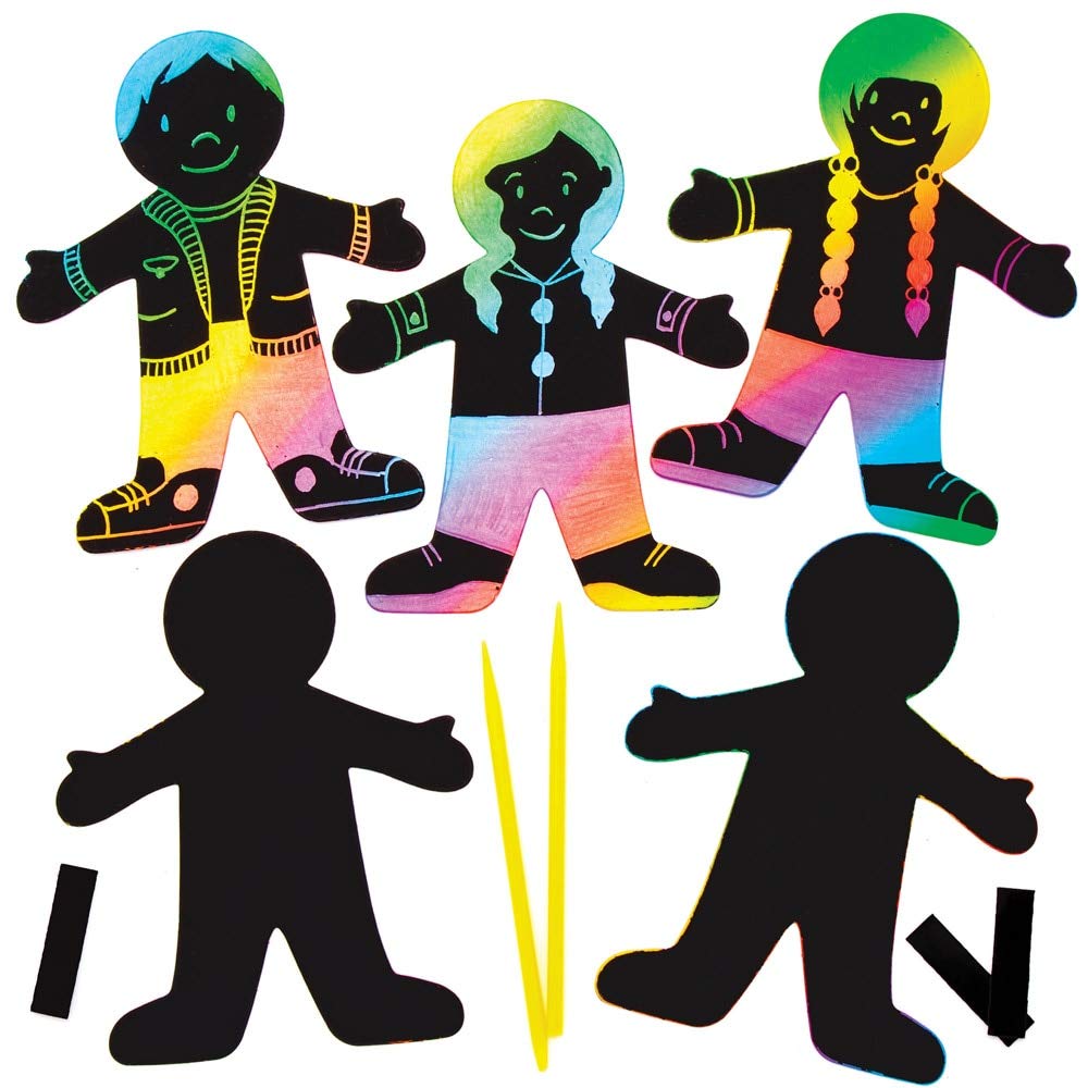 Baker Ross AT391 People Scratch Art Fridge Magnets - Pack Of 10, Fridge Magnet For Kids To Design, Create And Display For Arts And Crafts Projects