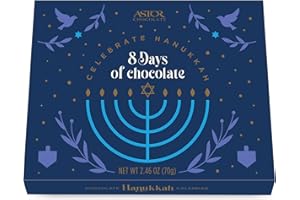 Astor Chocolate 8 Days Of Hannukah Advent Calendar Chocolates, Menorah Candles Hannukah Chocolate Coins Gelt, Family Holiday Food Gifts for Kids Adults Men Women