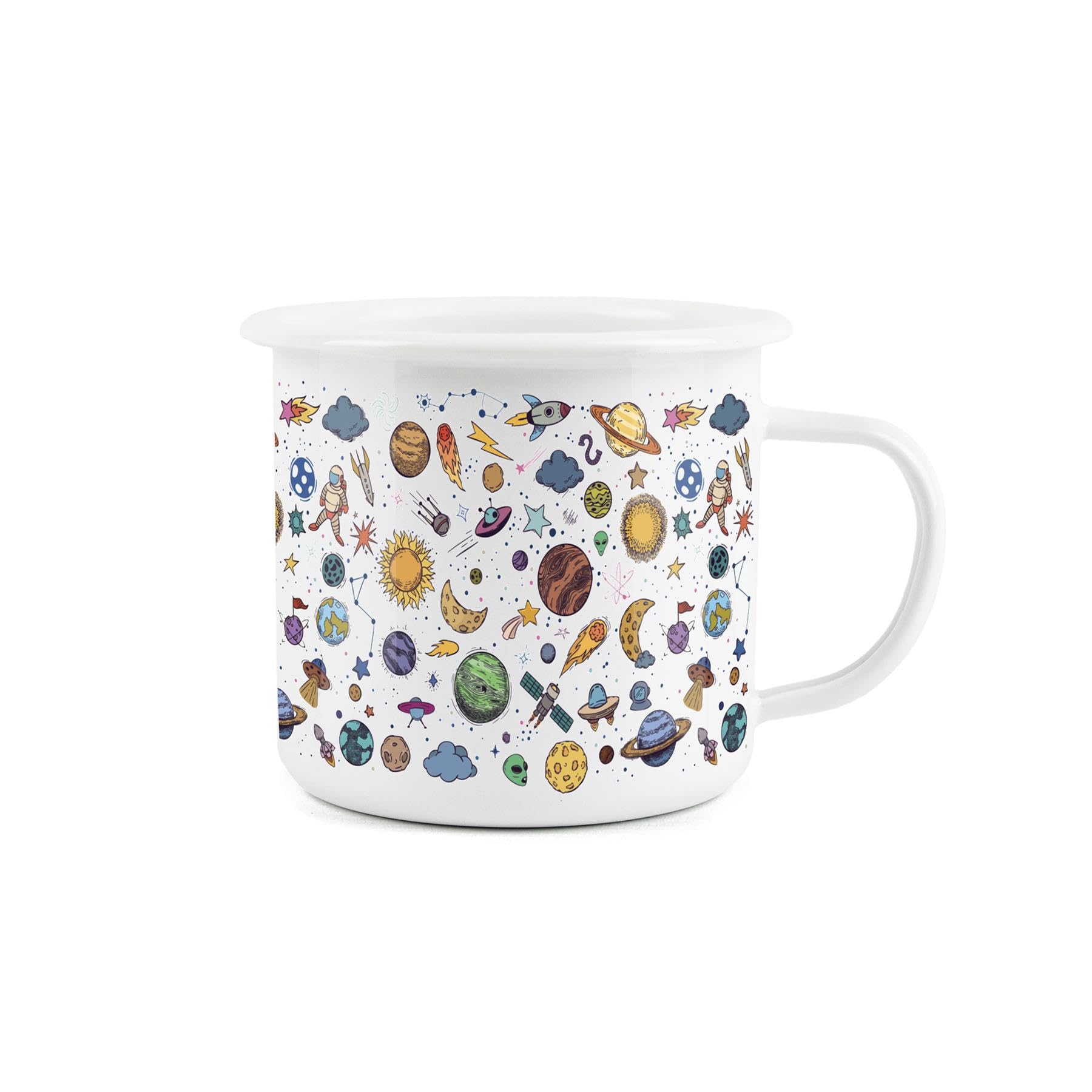 Space Enamel Mug - Astrology Print Space Objects Camping Novelty Durable Hot Drinks Outdoor Cup for Travel Picnics Home Hiking