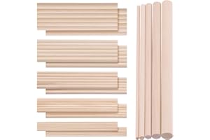 Swpeet 160Pcs OD 1/8" 3/16" 1/4" 5/16" 3/8" Length 6Inch/150mm Wooden Dowel Rods Craft Wood Sticks Assortment Kit, Unfinished