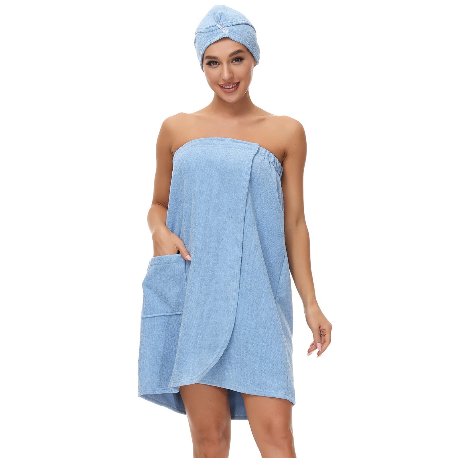 Towel Wrap for Women Cotton Shower Toweling Bath Beach Cover Up Solid Color Adjustable Robe Strapless Bathing Towel