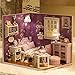Cuteroom Dollhouse Miniature DIY Kit with Cover and LED Wood Toy Doll House Room