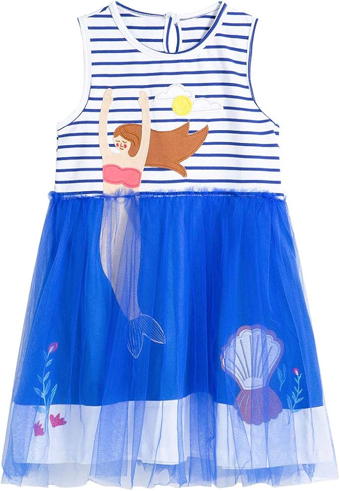 Girls Clothes Cotton Short Sleeve Casual Summer Striped Dresses for Girls Kids 2-8 Years: Clothing