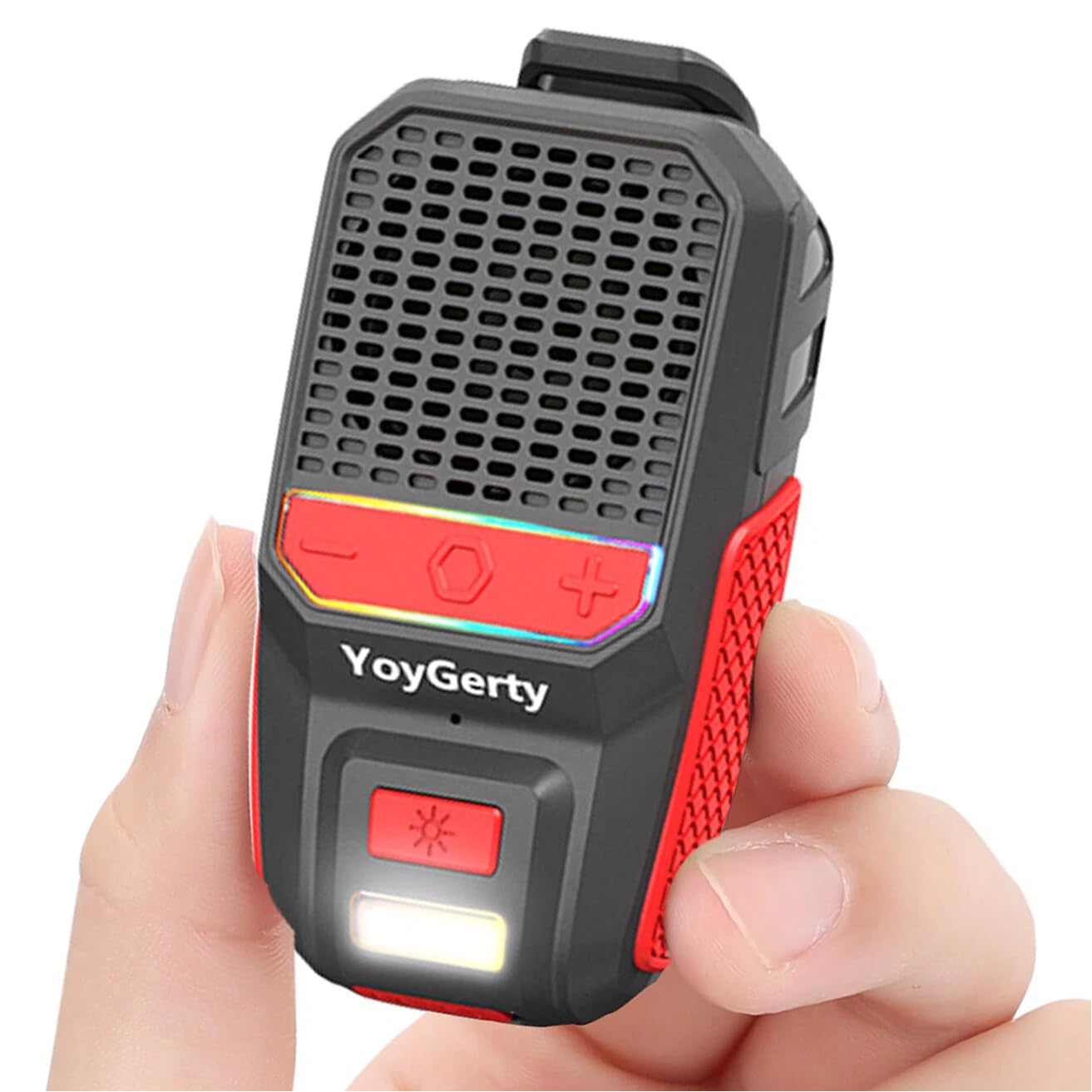 Photo 1 of 2026 Upgrade Wearable Bluetooth 5.4 Speaker, IPX6 Waterproof Clip on Wireless Speakers, Portable Speaker with RGB Lights and Flash, Built-in Mic,15H Playtime for Cycling/Home/Party/Beach/Outdoor(Red)