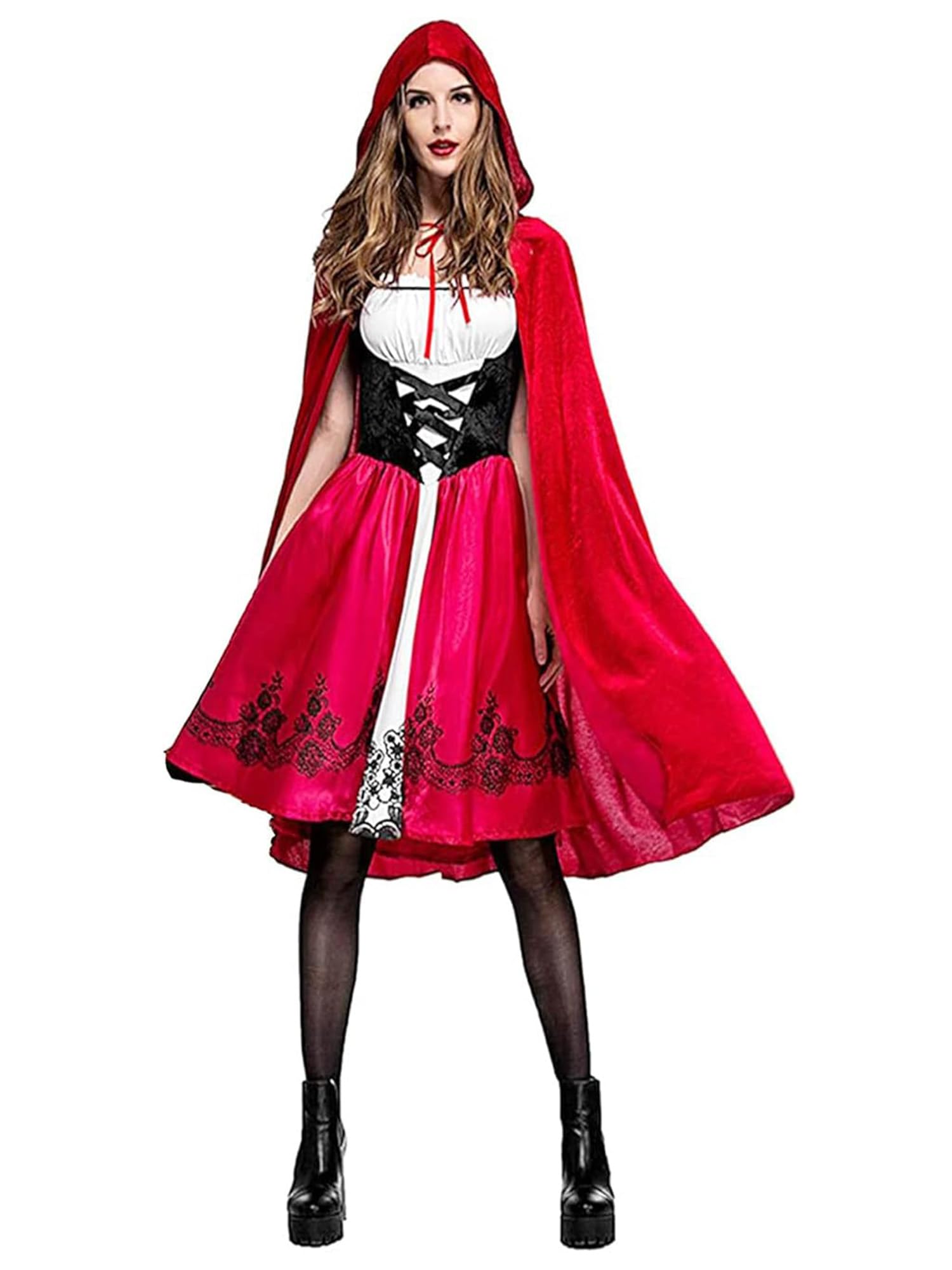 maxToonrain Little Red Riding Hood Costume Women Plus Size,Women's Halloween Costumes Fancy Dress Funny Red Velet Cape+World Book Day Cosplay Outfits for Women(Long,S) — image 1