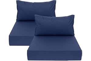 AAAAAcessories Outdoor Deep Seat Cushions for Chairs, Waterproof, Fade Resistant Cover for Patio Furniture Replacement, Set of 2, 25.5 x 25.5 x 5 + 25.5 x 13.5 Inch, Navy Blue