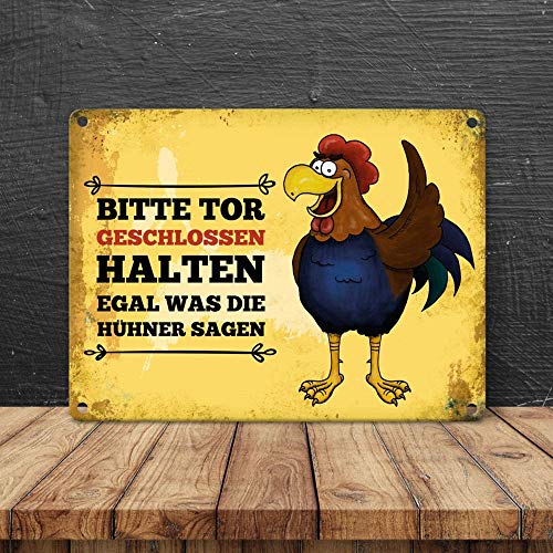UBVV Hühner Schild,Hühnerstall Zubehör,Gartenschilder mit Sprüchen,Metallschild mit Hahn: Bitte Tor geschlossen halten… – Bild 4