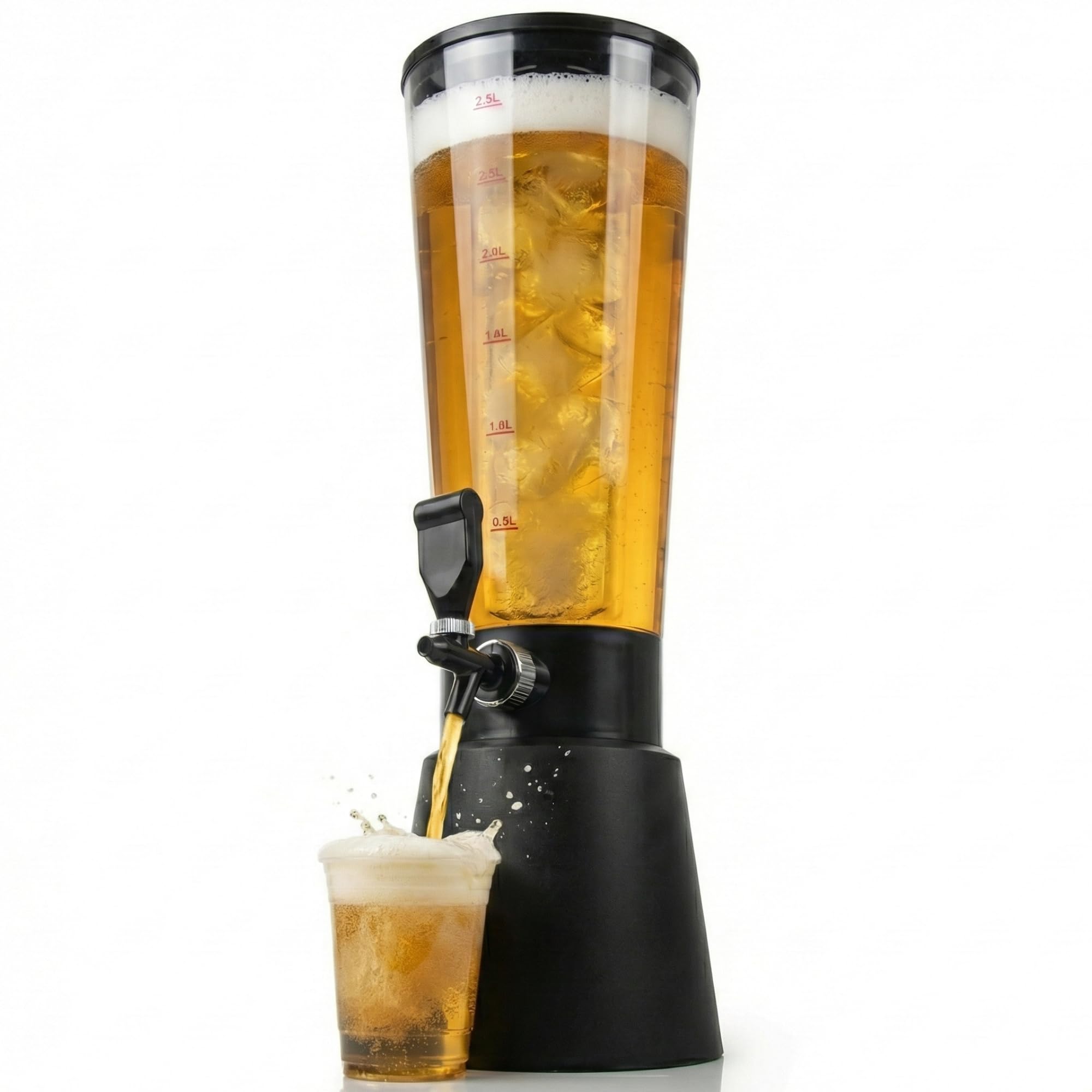 Drinkstuff Ice Core Drinks Dispenser 2.5L – Rotating Base, Closed Ice Chamber, Beverage Tower with Tap for Beer, Cocktails & Parties, Reusable & Easy-Clean Design