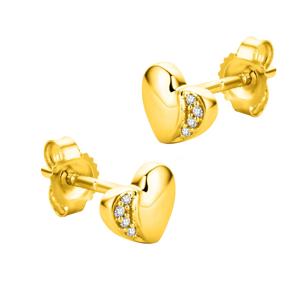 Orovi Heart Yellow Gold Earrings for Women with Diamonds in 9 Carat Gold, Hypoallergenic Earrings - Handmade studs with jewellery box