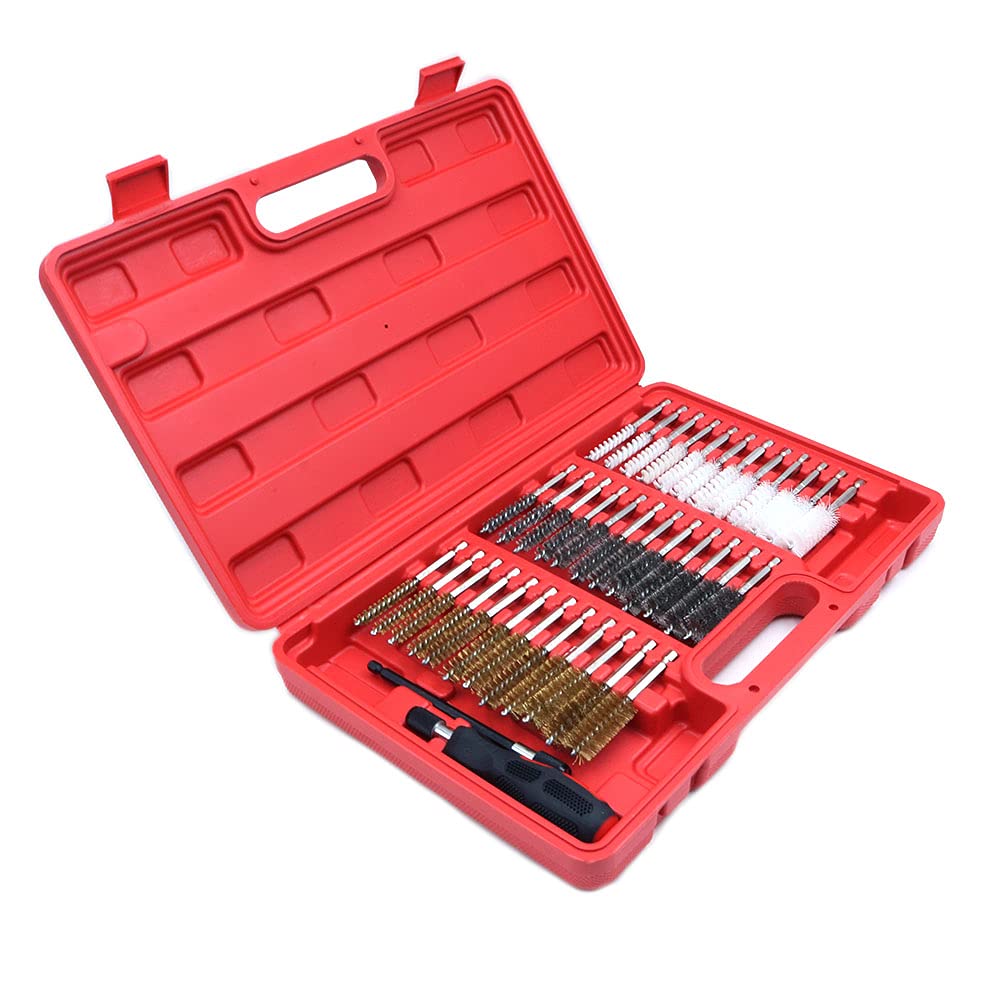 ANCLLO 38Pcs Auto Wire Brush Set Nylon Brush with Handle Extension Bar 0.25inch Hex Drill Shank
