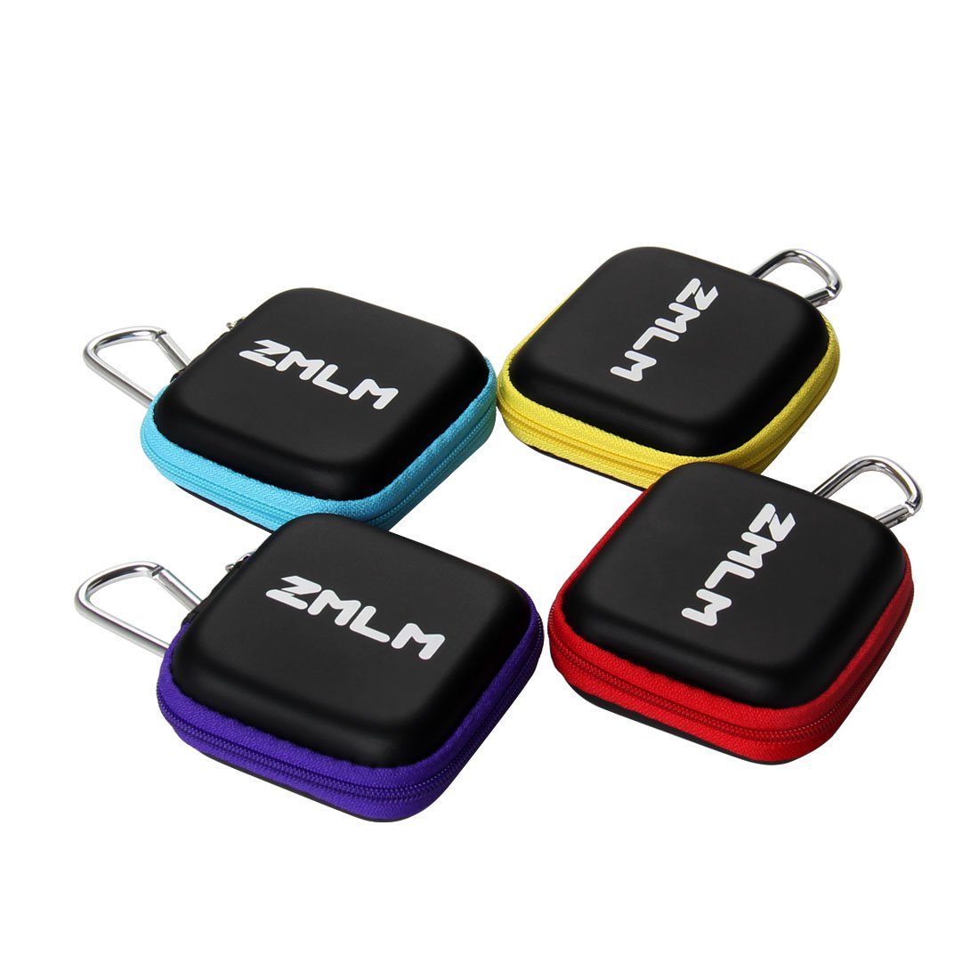 Earbud Carrying Case, ZMLM Mini Storage Pouch with Carabiner for Flash Drive Earphones Headphones USB Cable 4-Pack in 4 Colors