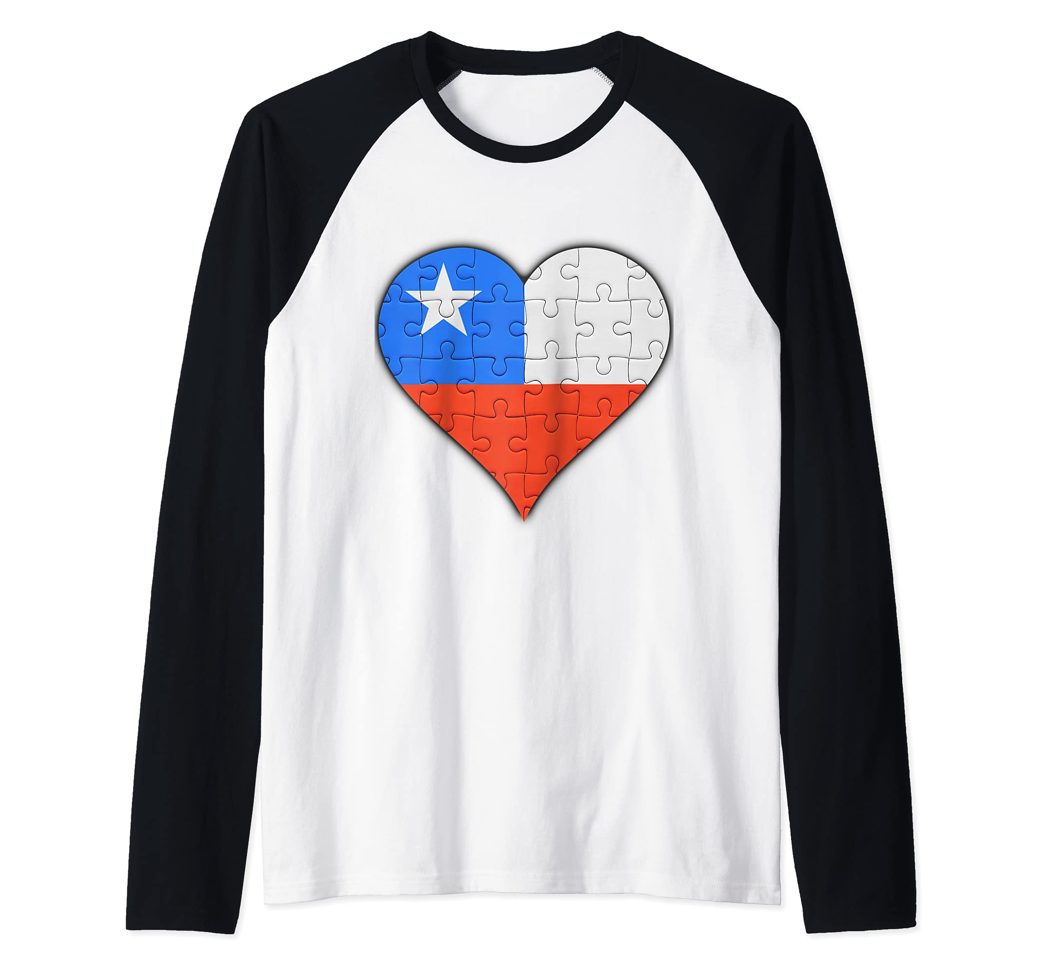 Chile Chilean Flag Heart Raglan Baseball Tee