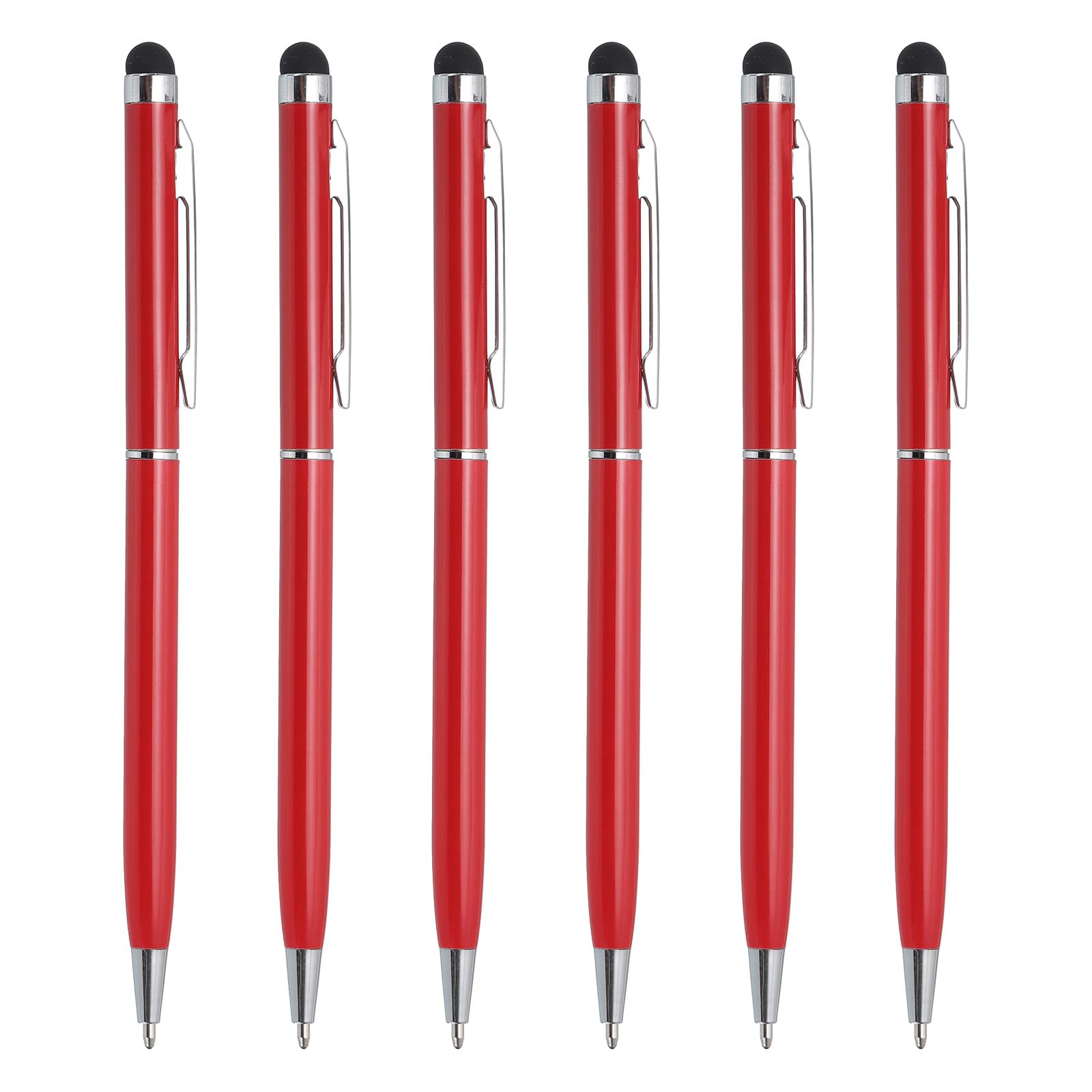 uxcell 6pcs Metal Stylus Pen Ballpoint Pen 2 in 1 Universal Retractable Ink Pen with Stylus Tips for All Capacitive Touch Screen Device, Red
