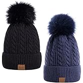 Alepo Womens Winter Beanie Hat, Warm Fleece Lined Knitted Soft Ski Cuff Cap with Pom Pom