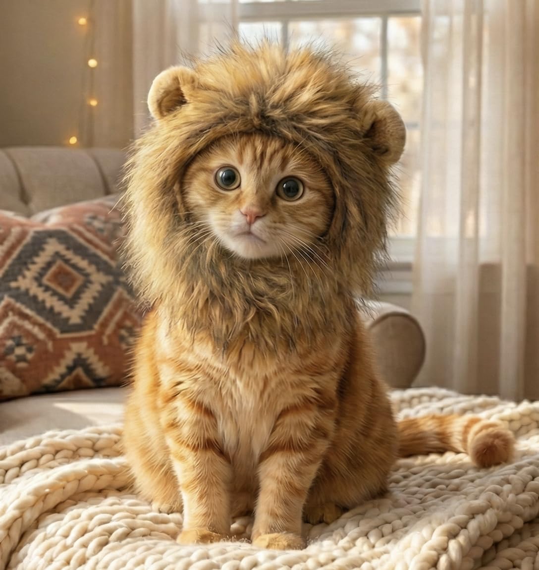 OMG Adorables Lion Mane Costume for Cats | Soft, Furry Pet Wig with Cute Ears | Fits Adult Felines and Small Dogs | Pet Friendly Clothing Accessories | Animal Safe