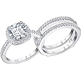 Blongme 2.66CT Wedding Engagement Rings Set for Women 925 Sterling Silver Cushion Halo CZ Wedding Bands Promise Bridal Ring Enhancer for her Size 4-12