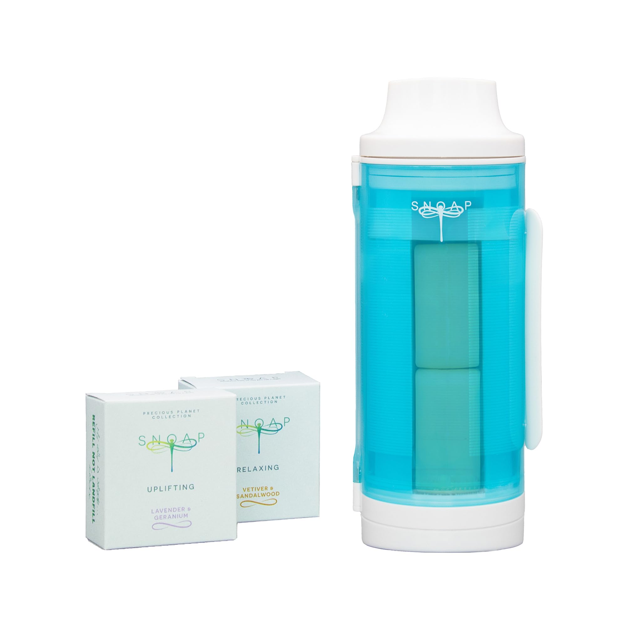 SNOAP Theia Dispenser - Solid Soap and Shampoo Dispenser - Glossy White - With Wall Mount and 2 Precious Planet Soaps (110g Each) - Long lasting & Luxury Experience