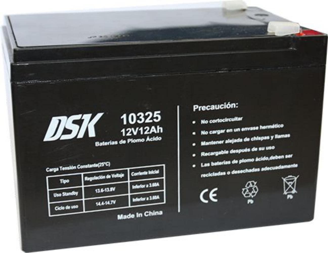 DSK 12V 12Ah Lead Acid Battery, Ideal for Home Alarms, Electrical Toys, Fences, Scales, Black 10325