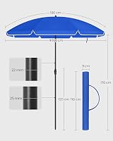 SONGMICS Parasol 160 cm UPF 50+ Tilt & Height Adjustable Beach Umbrella Blue view 3
