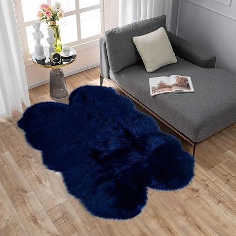 Amazon Com Carvapet Soft Fluffy Faux Sheepskin Fur Area Rug For Bedroom Floor Sofa Living Room 3 X 5 Feet Navy Blue Home Kitchen