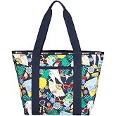 LeSportsac Summertime Things Everyday Zip Tote Handbag/Travel Bag, Style 3867/Color E624, Whimsical Summertime Motifs: Seashells, Beaches, Flamingos, Sunglasses, Cocktails, Pineapples &amp; more