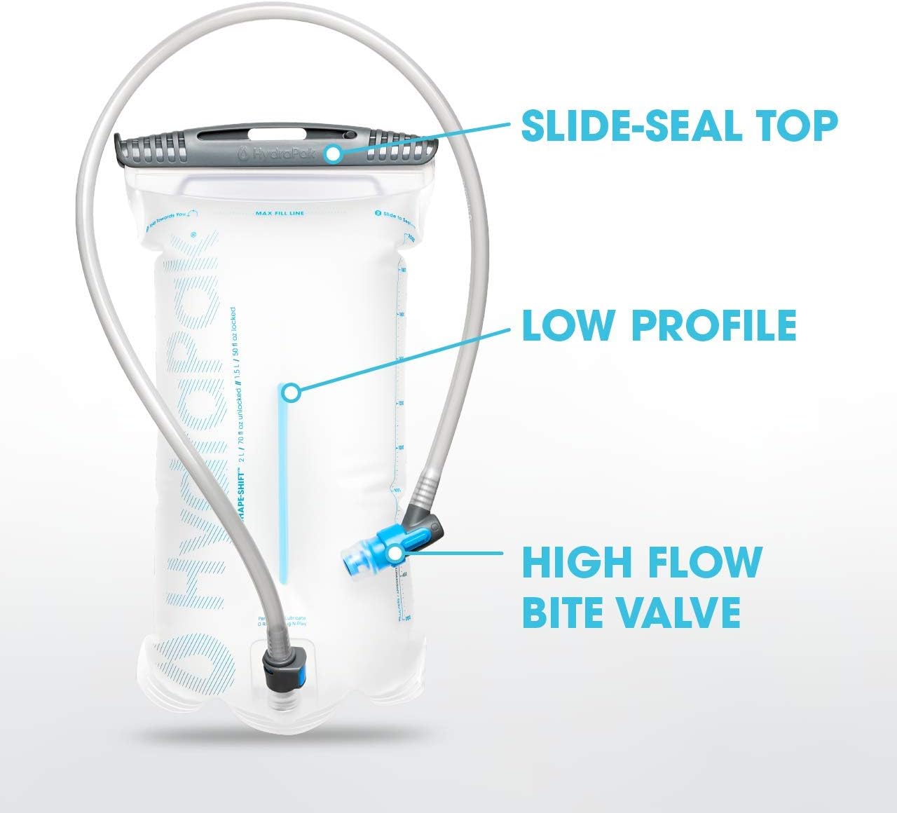 Hydrapak A262 Shape-Shift Low-Profile Water Bladder/Reservoir for Hydration Backpacks, 2-Liter (75 oz.), High Flow Bite Valve, Safe & Reliable, Clear : Sports & Outdoors
