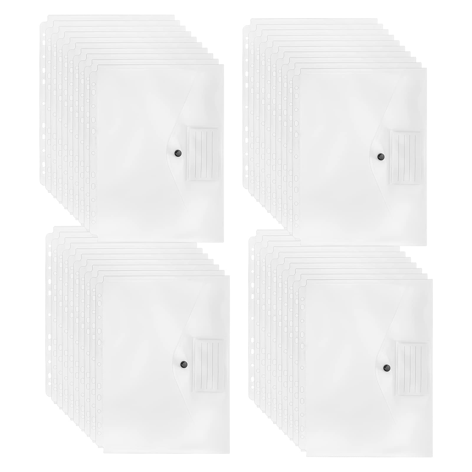 MANCHAP 50 PCS A4 Plastic Punched Pockets, Clear A4 Punched Wallet, Document Popper Files Folder for Storage Office Supplies