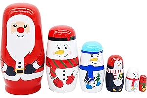 Christmas Nesting Dolls 6PCS Wooden Stacking Matryoshka Doll with Santa Claus Penguin Snowman Polar Bear Pattern for Children