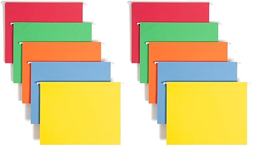 Smead Standard Hanging File Folders, 25 Count, Assorted Primaries, 1/5-Cut Adjustable Tabs, Letter Size (64059) (Pack of 2)