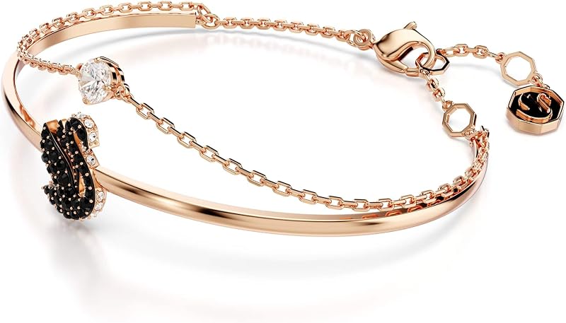 Swan Armreif, Rosé Vergoldeter Damenarmreif mit Schwan-Motiv und Strahlenden Swarovski Kristallen