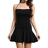 LYKSAW Women's Sexy Halter Tie Backless Square Neck Bodycon Cocktail Party Flowy Summer Mini Sheath Dress