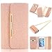 iNextStation [Folio Style] Bling Wallet Pouch Card Slot PU Leather Case Cover & Chain Premium Cases STAND Feature for Apple iPhone 8 Plus/iPhone 7 Plus (Pink)