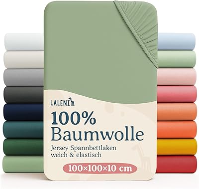 Laleni Jersey Spannbettlaken, 100x100cm, für Baby Beistellbett & Stubenwagen, 100% Baumwolle, Oeko-TEX Zertifiziert, Grün