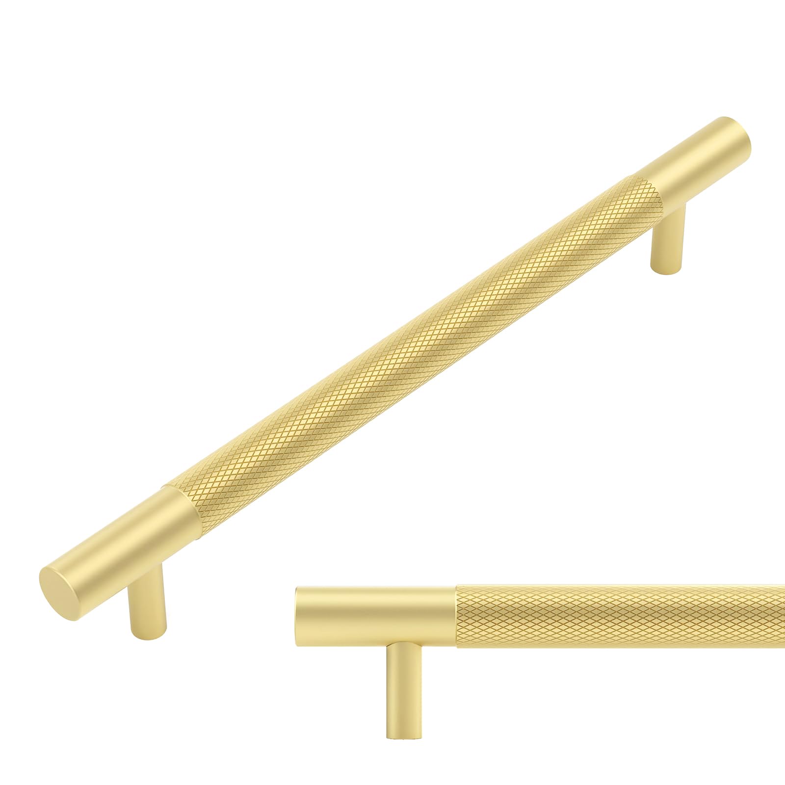 LONTAN 10 Pack Gold Kitchen Door Handles (6-5/16inch) 160mm Hole Centers, Gold Cupboard Handles Knurled Cabinet Pulls for Cupboards, Drawers & Wardrobes, Aluminium Alloy Sandy Brass Finish