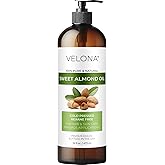 velona Sweet Almond Oil - 16 fl oz, Cold Pressed, with Pump | For Soft-Feeling Skin, Hair Care &amp; Massage. Hexane Free.