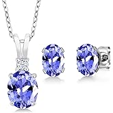 Gem Stone King 2.71 Cttw Oval Blue Tanzanite Pendant and Earrings Jewelry Set For Women | 925 Sterling Silver | Gemstone Birthstone | With 18 Inch Silver Chain