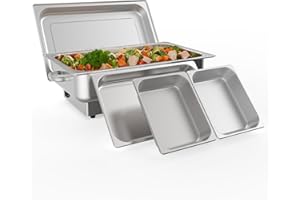 Electric Chafing Dish Buffet Set, 9 QT Buffet Servers and Warmers Stainless Steel with 1 Full-Size Pan & 2 Half-Size Pan, Tem
