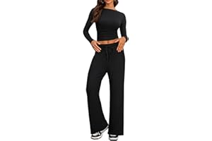 IEEILULU Cozy 2 Piece Lounge Sets for Women, Side Ruched Long Sleeve Top & Wide Leg Pants Casual Matching Tracksuit for Home & Travel